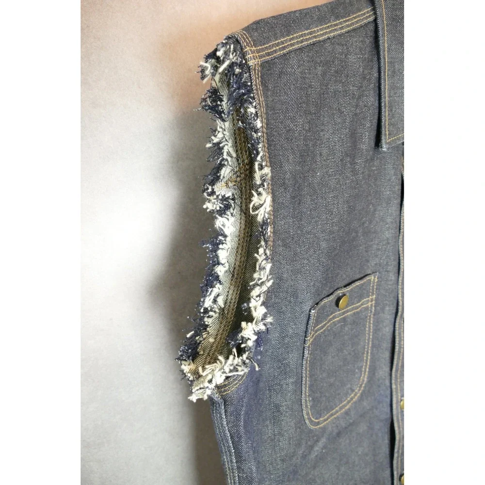 RGT Denim Vest Mens Large‎ Frayed Sleeveless Jean Jacket Button Up